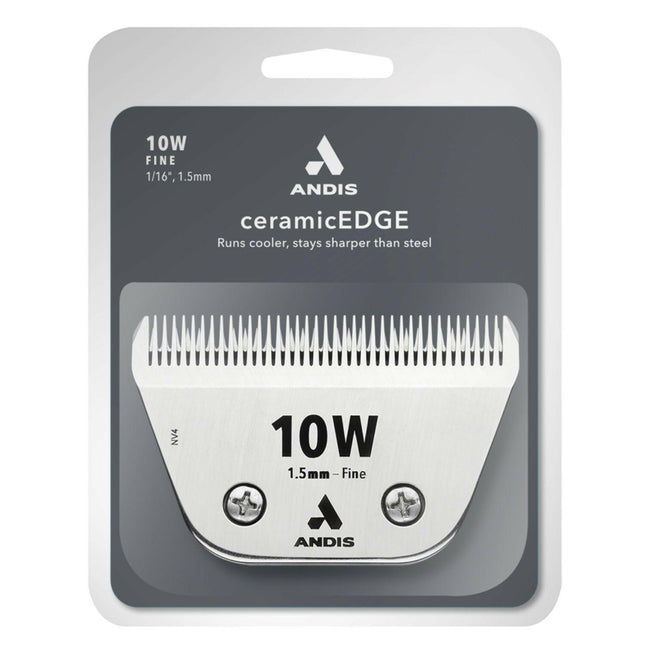 Andis Ceramic EDGE 10W Fine Wide Blade - wide ceramic blade for Snap-On clippers, chrome-plated steel.
