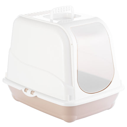 Record Oliver Cat Litter Box - enclosed litter box for cats, with a flap and filter - Beige - Gray
