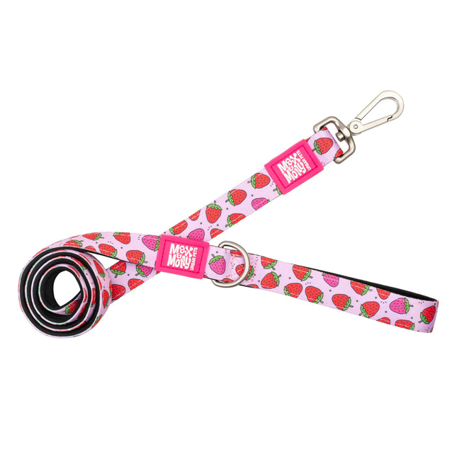 Max&Molly Short Leash Strawberry Dream - colorful urban leash for dogs, strawberry pattern, 120cm.