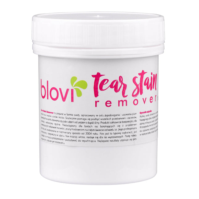 Blovi Tear Stain Remover - a paste formula for effectively removing discoloration from under the eyes and whiskers of dogs and cats..