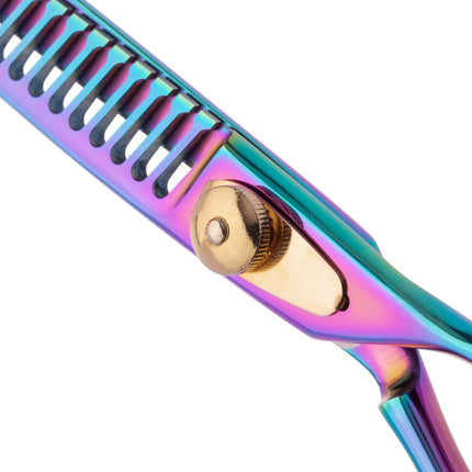 Geib Gold Rainbow Kiss Chunker - high-quality single-sided thinning shears with a rainbow finish, 21 teeth