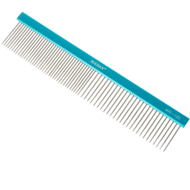 Madan Professional Light Comb 19cm - professional, lightweight comb with an aluminum handle and mixed tooth spacing, pins.