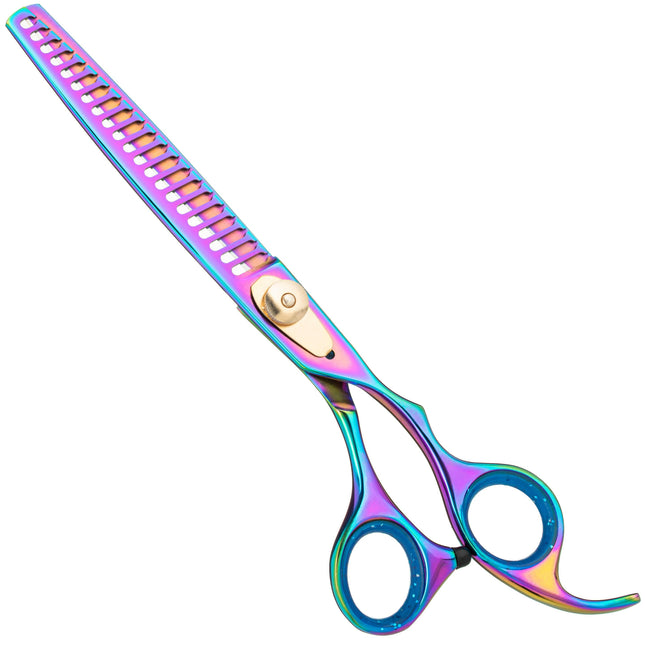 Geib Rainbow Kiss Chunker - high-quality grooming thinning shears with a rainbow finish, 21 teeth.