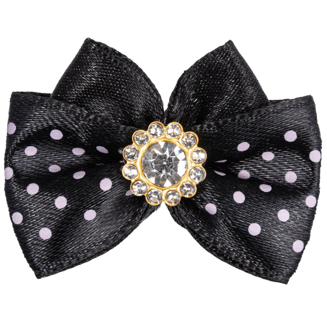 Blovi Bow Glamour Dots satin bow with polka dots and decorative stone.