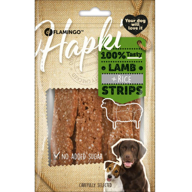 Flamingo Lamb'N Rice Strips - single protein treats for dogs with lamb and rice.