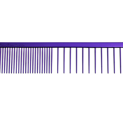 Chris Christensen Fine/X - Coarse Comb - professional metal comb with mixed tooth spacing, purple.