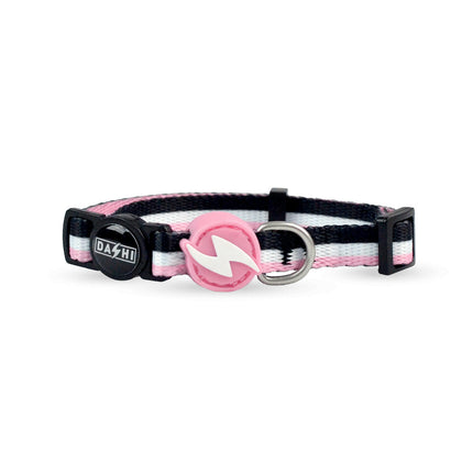 Dashi Stripes Pink & Black Cat Collar - pink and black striped collar for cats.