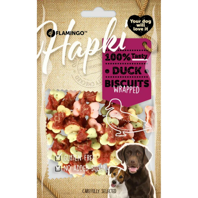 Flamingo Hapki Duck Biscuits Wrap - colorful dog biscuits with duck.