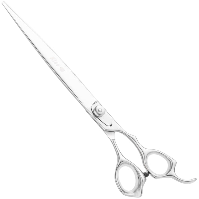 Geib Kiss Silver Pink Straight Scissors - high-quality straight scissors with micro-grinding and silver finish