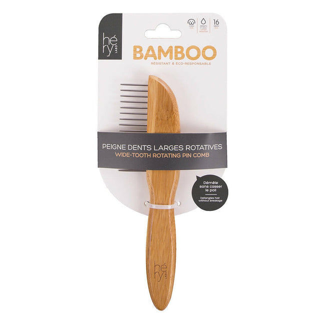 Hery Bamboo Wide-Tooth Rotating Pin Comb - comb for long-haired dogs and cats, with rotating teeth.