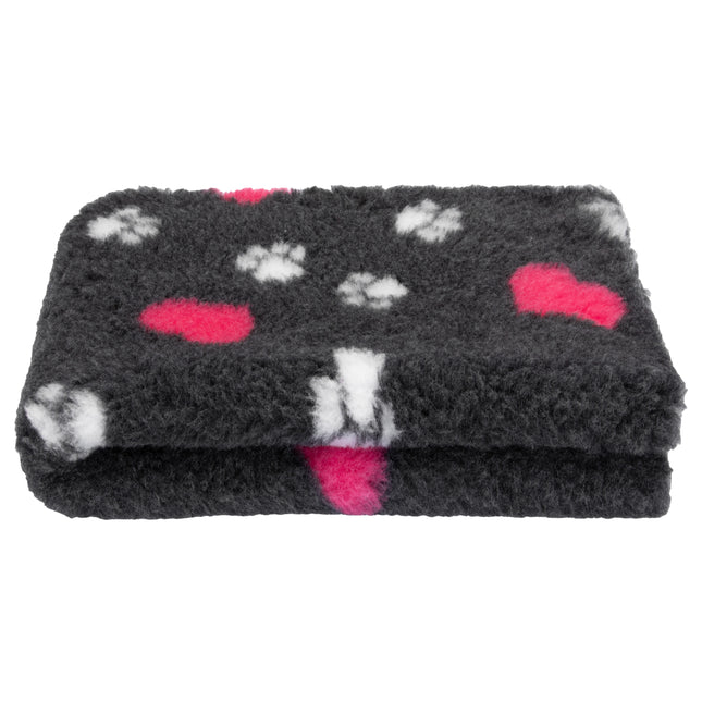 Blovi DryBed VetBed A+ - non-slip pet bed, graphite with paw prints and hearts