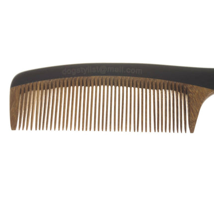 P&W Dog Stylist Comb - fragrant, anti-static comb with a sandalwood handle, wide tooth spacing.