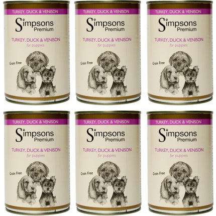 Simpsons Premium Puppy Turkey, Duck & Venison Casserole - wet food for puppies, with turkey, duck, venison, and vegetables, grain-free.