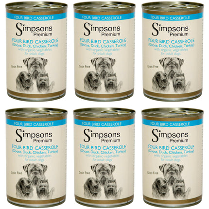 Simpsons Premium Four Bird Casserole - wet food for dogs, with poultry and vegetables, grain-free.