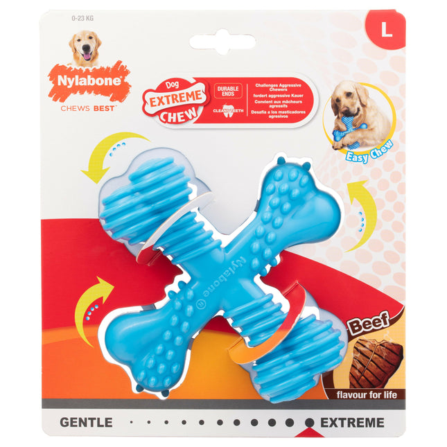 Nylabone Extreme X Shaped Beef Chew - tough chew toy for dogs, beef flavor.