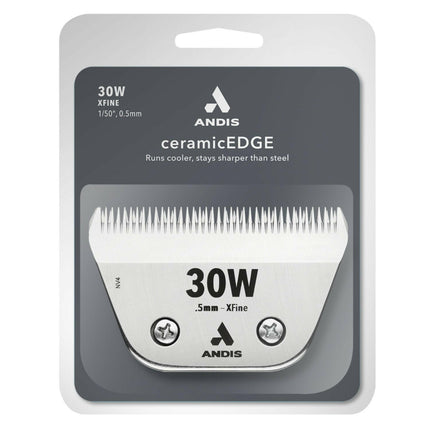 Andis Ceramic EDGE 30W XFine Wide Blade - wide ceramic blade for Snap-On clippers, chrome-plated steel.
