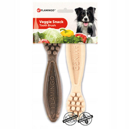 Flamingo Veggie Snacks - dental chews for large dogs in the shape of a toothbrush.