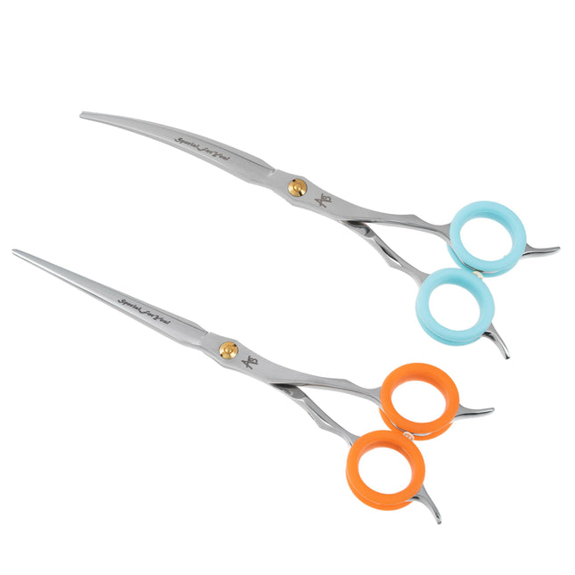 P&W Asian Style Scissors Set (Curved & Straight) - professional Asian style grooming scissors set, extra curved + straight scissors +.