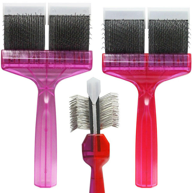 ActiVet Duo Plus Brush Tuffzapper Coater 2-in-1 - two stiff brushes in one, for thick fur with undercoat - large 9cm.