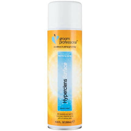 Groom Professional Hyperclens Surface Spray - cleaning and disinfecting surface preparation with a lemon scent.