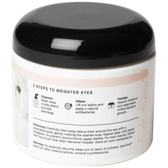Eye Envy Tear Stain Remover Wipes for Cats 60 pcs - wipes for removing discoloration around a cat's eyes.
