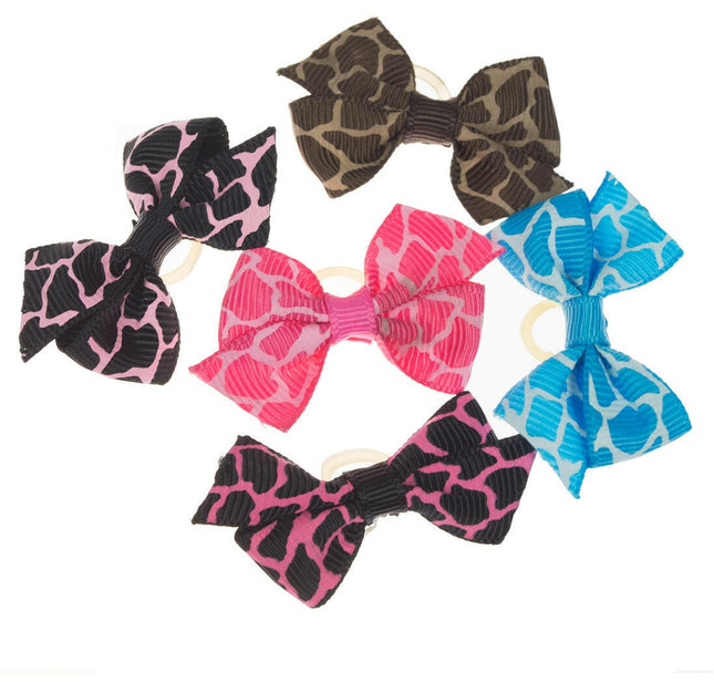 Blovi Bows Wild 25 pcs - colorful leopard print bows for dogs, on elastic bands.