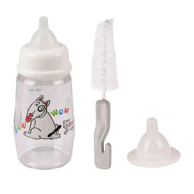 Flamingo Akela Feeding Set - bottle for feeding kittens and puppies, with 2 nipples and a brush.