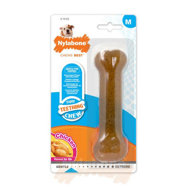 Nylabone Puppy Chicken - safe chew toy for puppies, chicken-flavored bone.