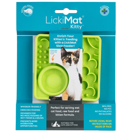 LickiMat Kitty - slow feeding mat for kittens and adult cats, with built-in bowl.