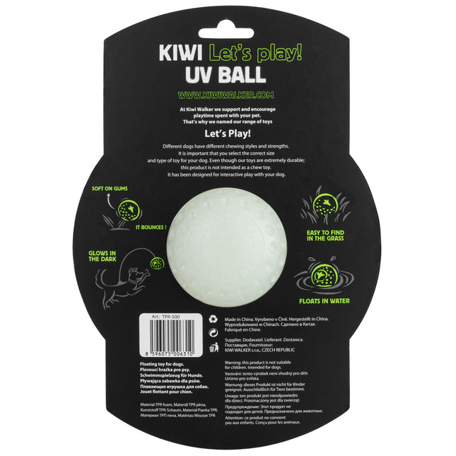 Kiwi Walker Let's Play and Glow UV Ball - glowing ball for dogs, shines in the dark.