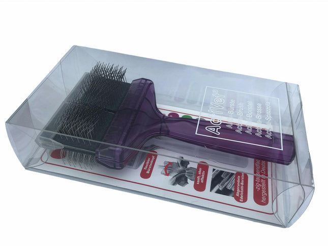 ActiVet Pro Mega Brush Firm Lila - firm, double-sided, and flexible brush for breeds with thick, double coats and undercoat - large 9cm.