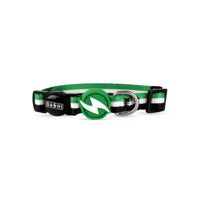 Dashi Stripes Green & Black Cat Collar - green and black striped collar for cats.