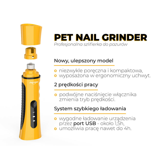 Shernbao Pet Nail Grinder Yellow - Electric Dog Nail Grinder, Two-Speed - Yellow.