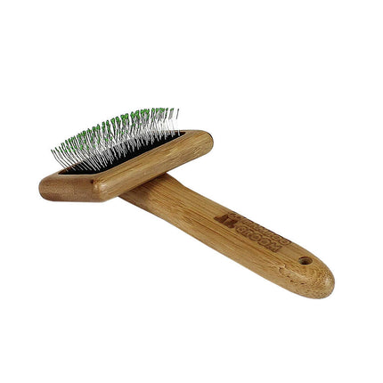 Bamboo Groom Soft Slicker Brush Small - bamboo slicker brush with safe pins, for small dogs and cats.