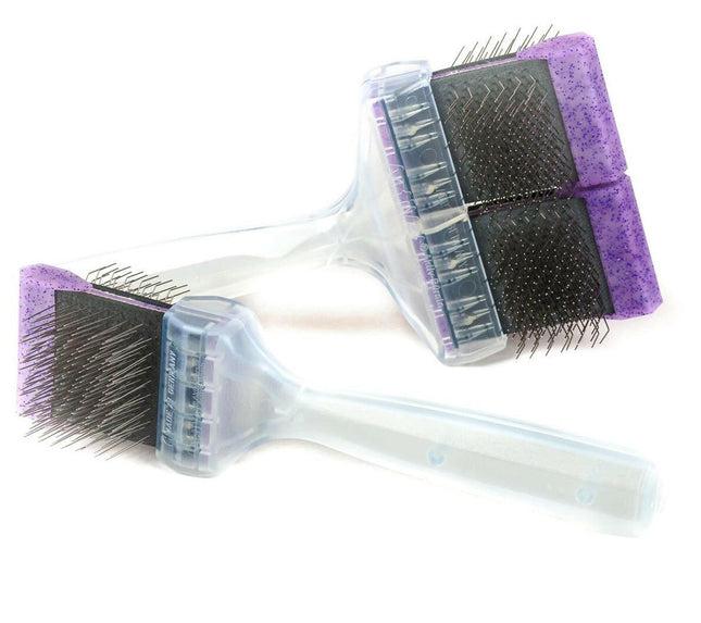 ActiVet Diamond Firm Lila Brush - firm, double-sided, flexible brush for breeds with thick, double coats and undercoats, curved + straight pins - large.