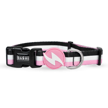 Dashi Stripes Pink & Black Collar - dog collar, stripes.