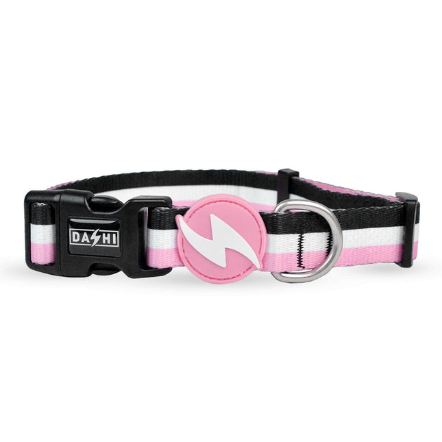 Dashi Stripes Pink & Black Collar - dog collar, stripes.