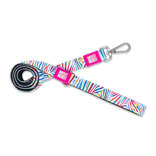 Max&Molly Short Leash Magic Zebra - colorful urban leash for dogs, rainbow zebra pattern, 120cm.