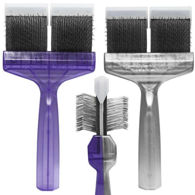 ActiVet Duo Plus Brush Tufffinish Coater 2-in-1 - two stiff brushes in one, for detangling and removing undercoat - large 9cm.