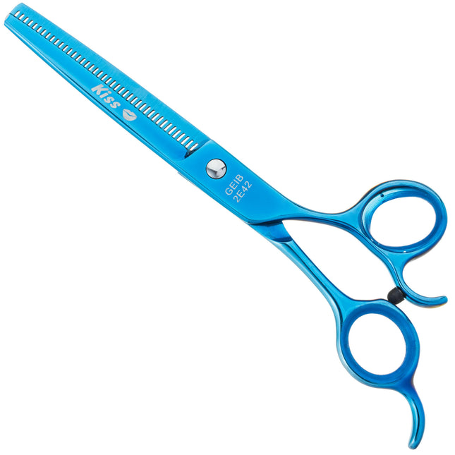 Geib Kiss Silver Blue Blender 6.5 - single-sided thinning shears for groomers, blue finish, 42 teeth.
