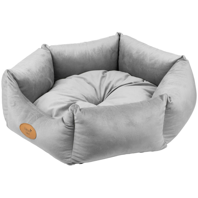 Blovi Bed Velur Love Light Grey - elegant velvet bed for dogs and cats, light grey hexagon.