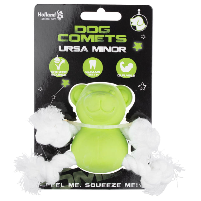 Dog Comets Ursa Minor - mini fetch toy for dogs, rubber bear with ropes.