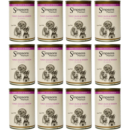 Simpsons Premium Puppy Turkey, Duck & Venison Casserole - wet food for puppies, with turkey, duck, venison, and vegetables, grain-free.