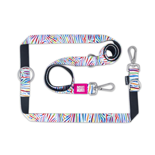 Max&Molly Multi-Leash Magic Zebra - adjustable leash for dogs, rainbow zebra pattern, 200cm.