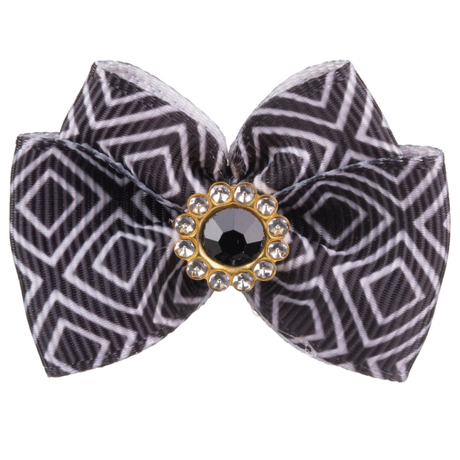 Blovi Bow Glamour handmade bow tie in geometric pattern, with decorative stone.