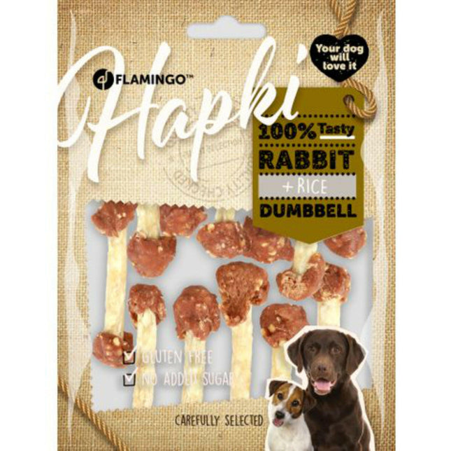 Flamingo Hapki Rabbit Rice Dumbbell - treats for dogs, rabbit, rice beef skin.