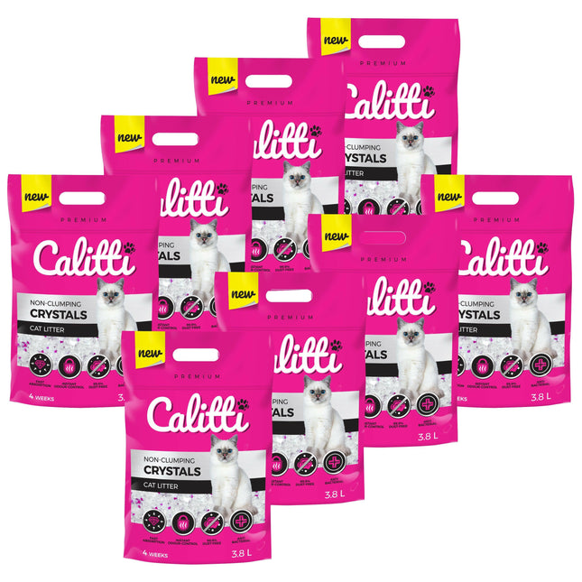 Calitti Crystals Cat Litter - super absorbent, antibacterial, silicone cat litter, unscented - 8x.