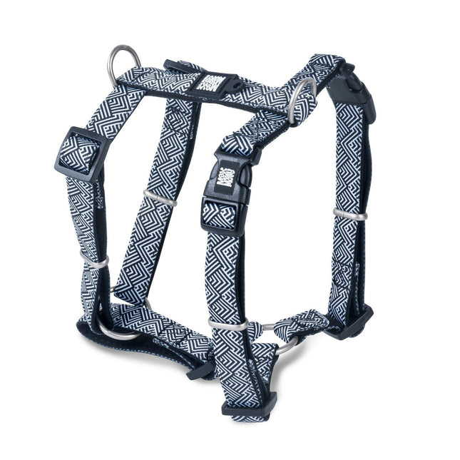 Max&Molly H - Mykonos Black Harness - black and white adjustable harness for dogs and puppies.