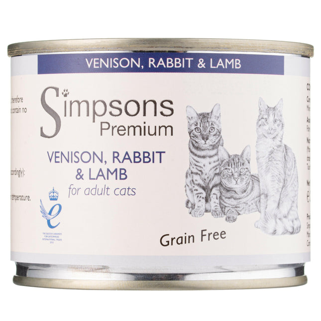 Simpsons Premium Cat Venison, Rabbit & Lamb - grain-free wet food for cats, venison, rabbit, and lamb.
