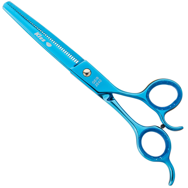 Geib Kiss Gold Blue Blender 6.5 - single-sided thinning shears for groomers, with a blue finish, 42 teeth.